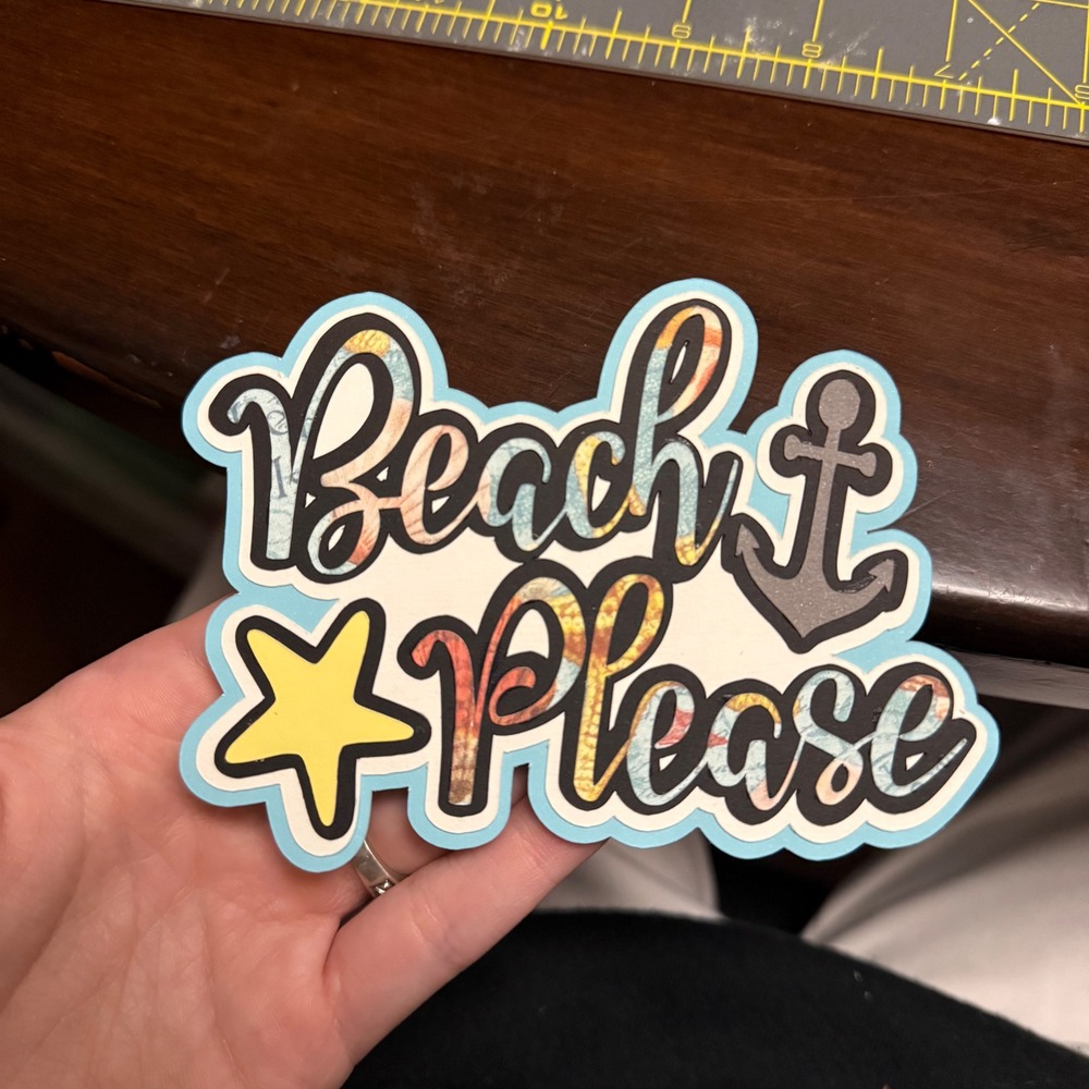 Beach Please Premade Scrapbook Title Nautical Anchor Starfish Die Cut 4.5x3.2